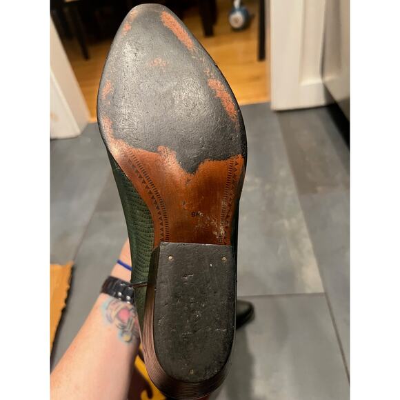 Vintage Nine West Cowboy Boots Brwn with Grn & Mustard Sz 9M Made in Brazil - Picture 6 of 8